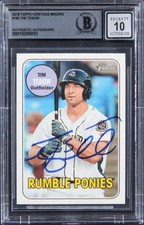 Mets Tim Tebow Signed 2018 Topps Heritage Minors #180 RC Card Auto 10! BAS Slab