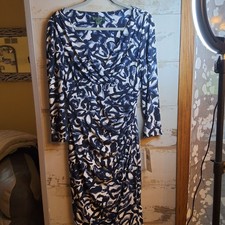 NWT Lauren Ralph Lauren Women's Blue Floral Wrap Dress V-Neck, 3/4 Sleeve Size 8