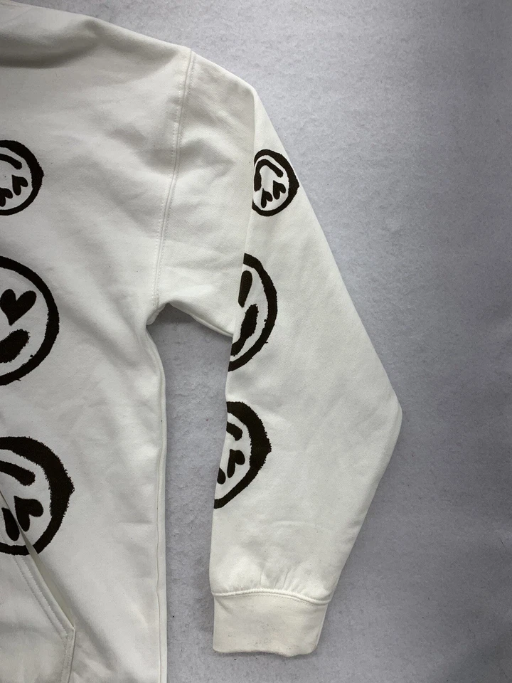 BooHoo Sudadera con Capucha Pequeña Emoji Graffiti Goteo Corazón Cara Gran Tamaño Marfil Nueva con Etiquetas Foto 4 de 4