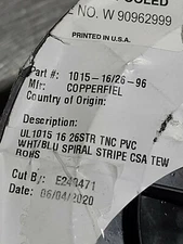 Southwire/Copperfield #16awg TnCu Boat Cable Hook-Up Wire 1015 White/Blue /100ft