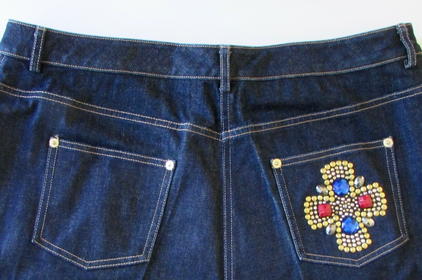 St. John Jeans Jeweled Maltese Cross Pocket Denim Pants Sz 16 NWOT