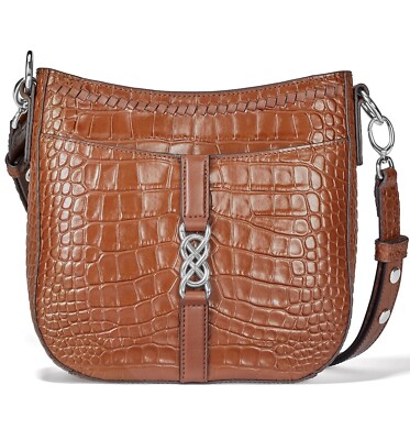 NWT Brighton Interlok Kyla Bourbon Brown Leather Croco Shoulder Bag MSRP $430