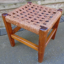 Vintage Rustic stool solid wooden frame & string/Seagrass Weave Please Read