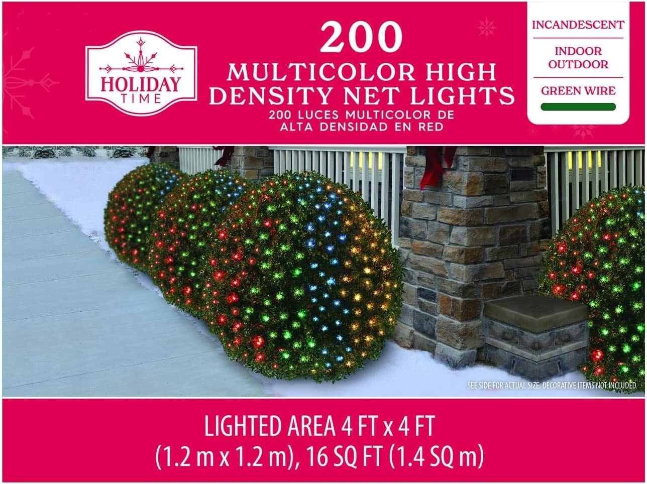 200 Count HighDensity Multicolor Incandescent Net Christmas Lights, 16