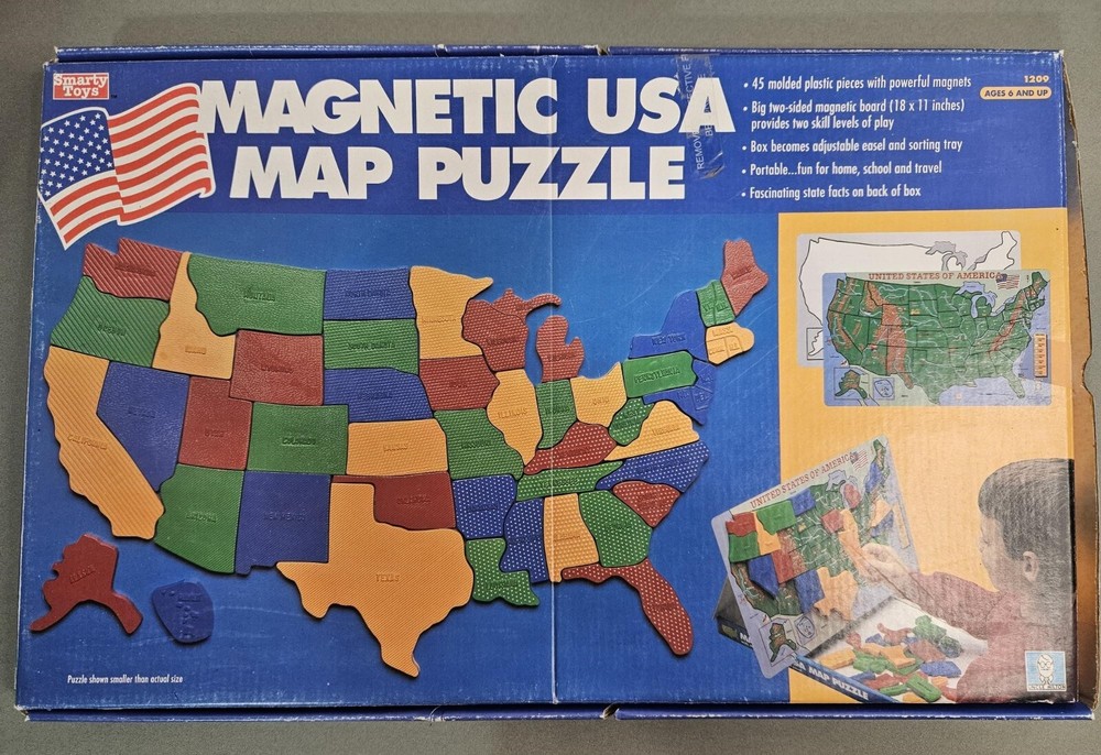 1992 Smarty Toys Magnetic USA Map Puzzle #1209 - complete