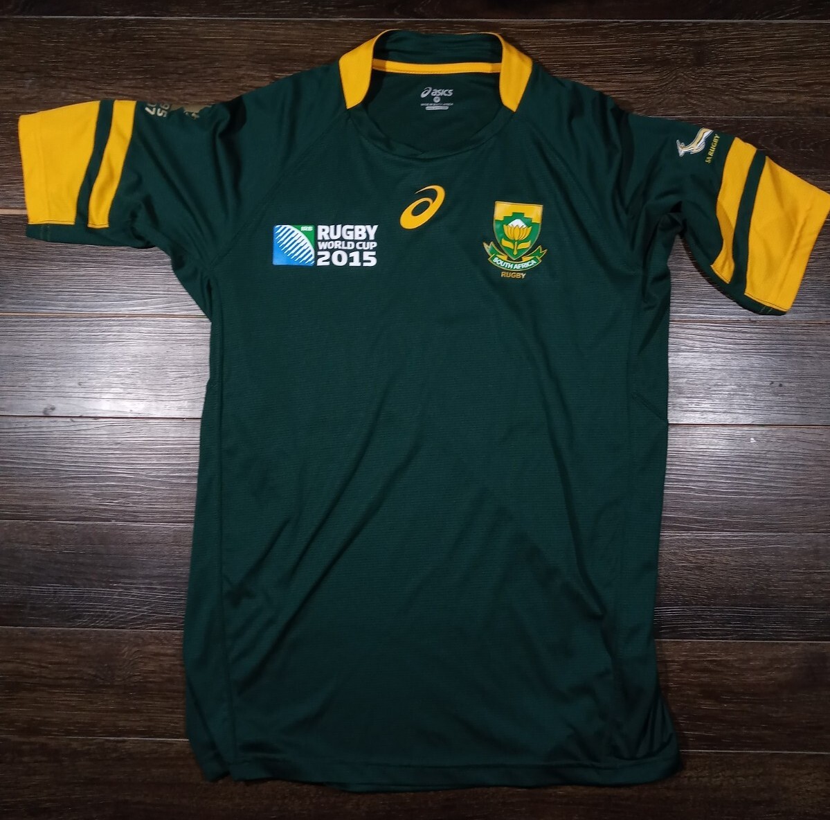 asics ラガーシャツ Rugby World Cup 南アフリカ代表 Mens Medium Asics Rugby World Cup 2015 South Africa Short Sleeve