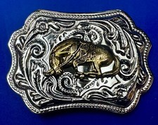 Horse Western Bucking Bronc Bronco Saddle Vintage Two Tone Belt Buckle