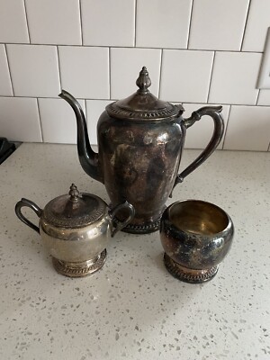 Vintage F.B.Rogers Silver co Trademark 1883 Tea Pot, sugar bowls