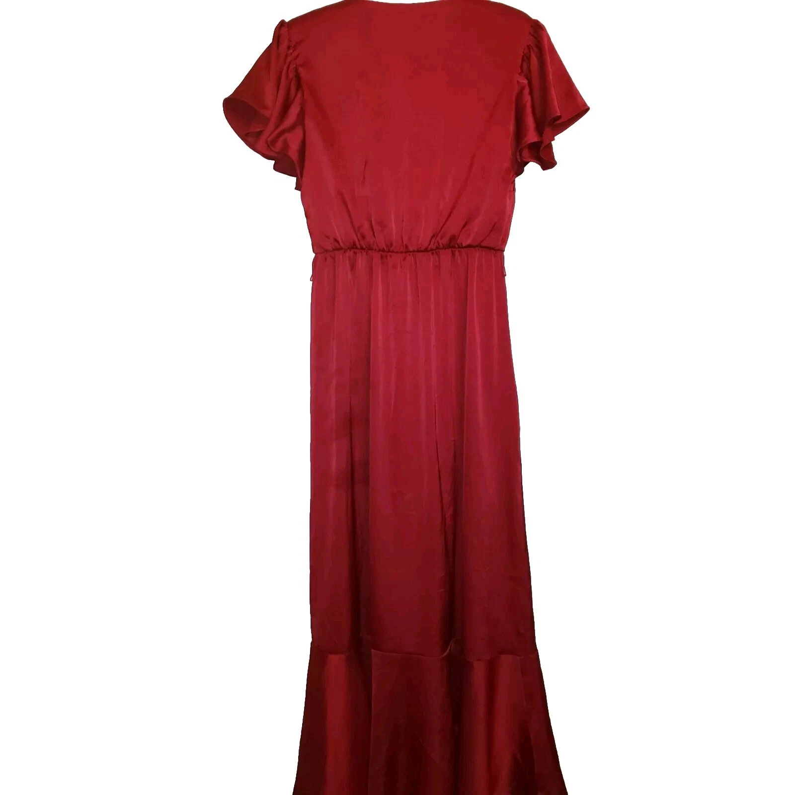 Maxi abito Nicole Miller rosso raso San Valentino manica svolazzante finto avvolgente cintura cravatta S