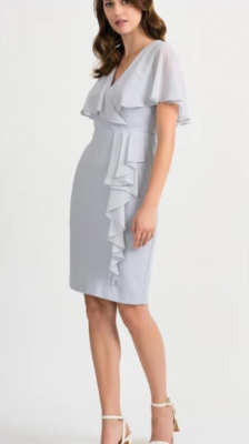 JOSEPH RIBKOFF Dress Size 12 Grey Frost Layered Shoulder Fabric Midi Lined  Gray | eBay