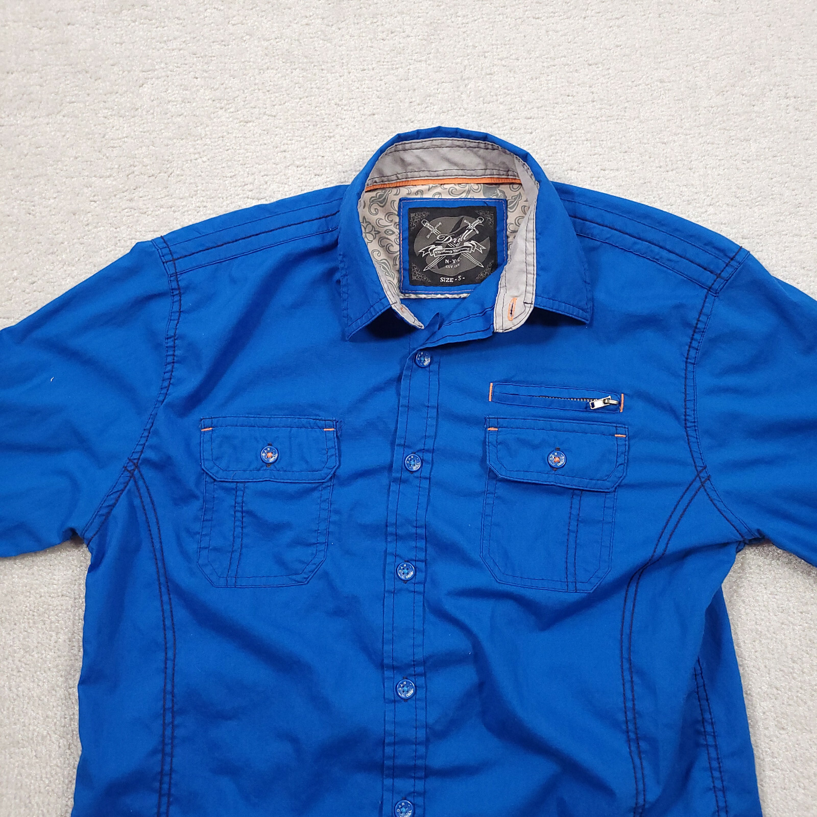 Drill Clothing Company NYC Button Up Shirt Mens Size Small Blue Long