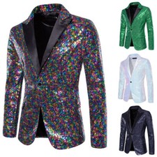 Mens Sequins Blazer One Button Tuxedo Suit for Party Wedding Jacket Banquet Prom