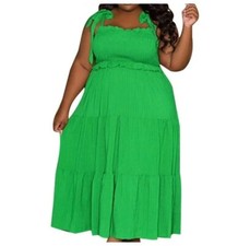Solid Green Plus Size Tie Strap Gauzy Midi Length Sundress 3XL NWOT