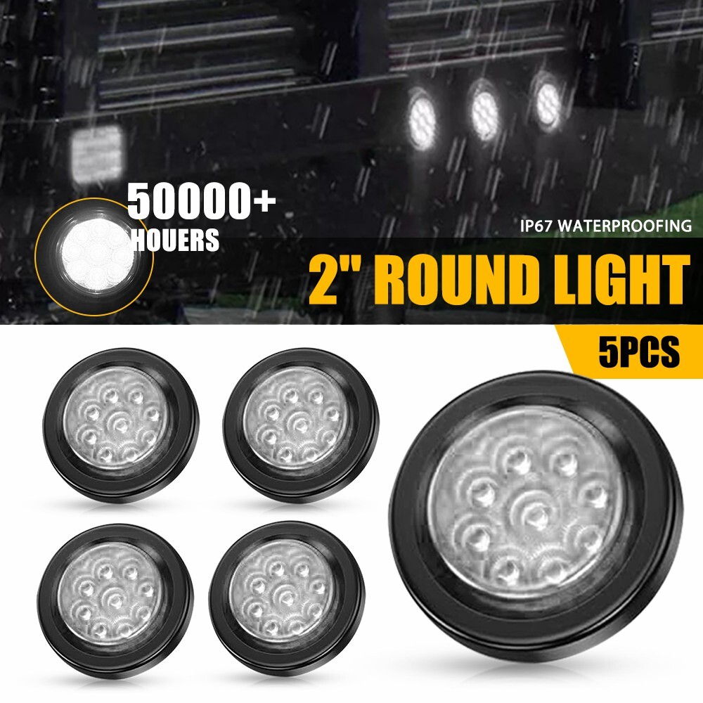 5PCS 2 Inch Round 9LED Clearance Side Marker Lights with Grommet for Trailer Truck RV