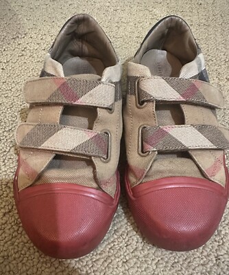 Burberry Kids Nova Check Canvas Leather Girls  Shoes Sneaker 34