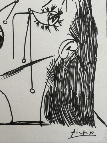 Pablo Picasso (Handmade) Drawing On Paper Signed & Stamped Mixed Media, Vtg Art - Afbeelding 2 van 4