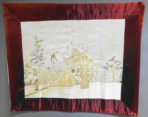 Very Fine Antique Chinese Silk, hand stitched embroidery tapestry of Village