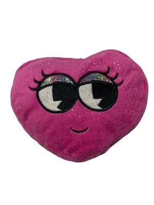 Pink Heart Shaped Plush Walmart Embroidered Eyes Smile Embedded Glitter Sparkle
