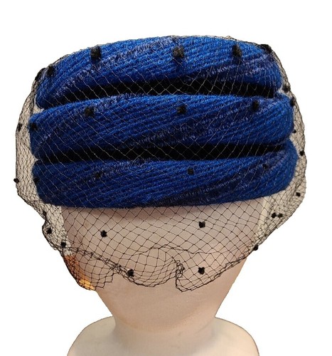 Phyllis Ladies Navy Blue Hat with Satin Bow Flowers and  display picture 1