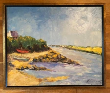 Vintage Original Oil Canvas Abstract Breachway Jetty French ? Signed Morisset