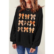 Bow Graphic Round Neck Long Sleeve Sweatshirt