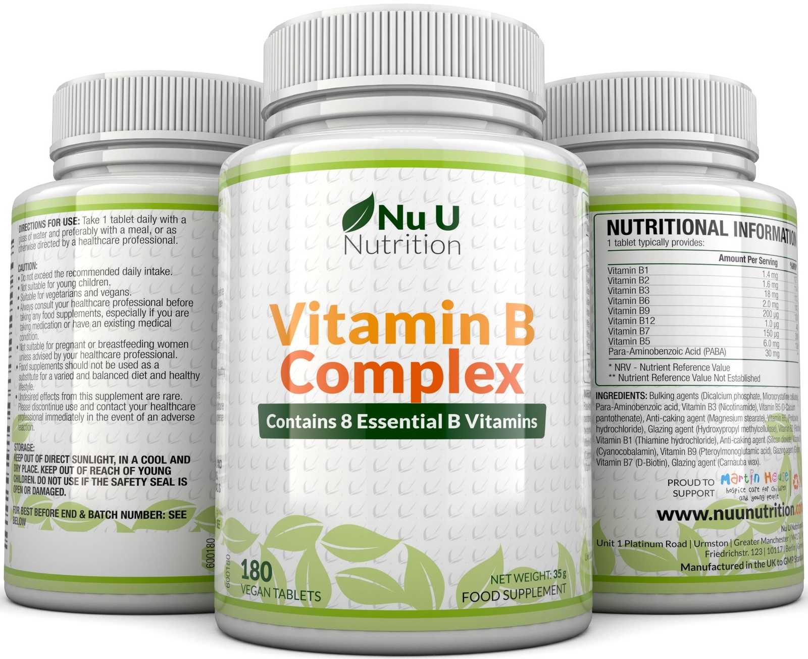 Vitamin B Complex 180 tablets B1, B2, B3, B5, B6, B12, DBiotin & Folic