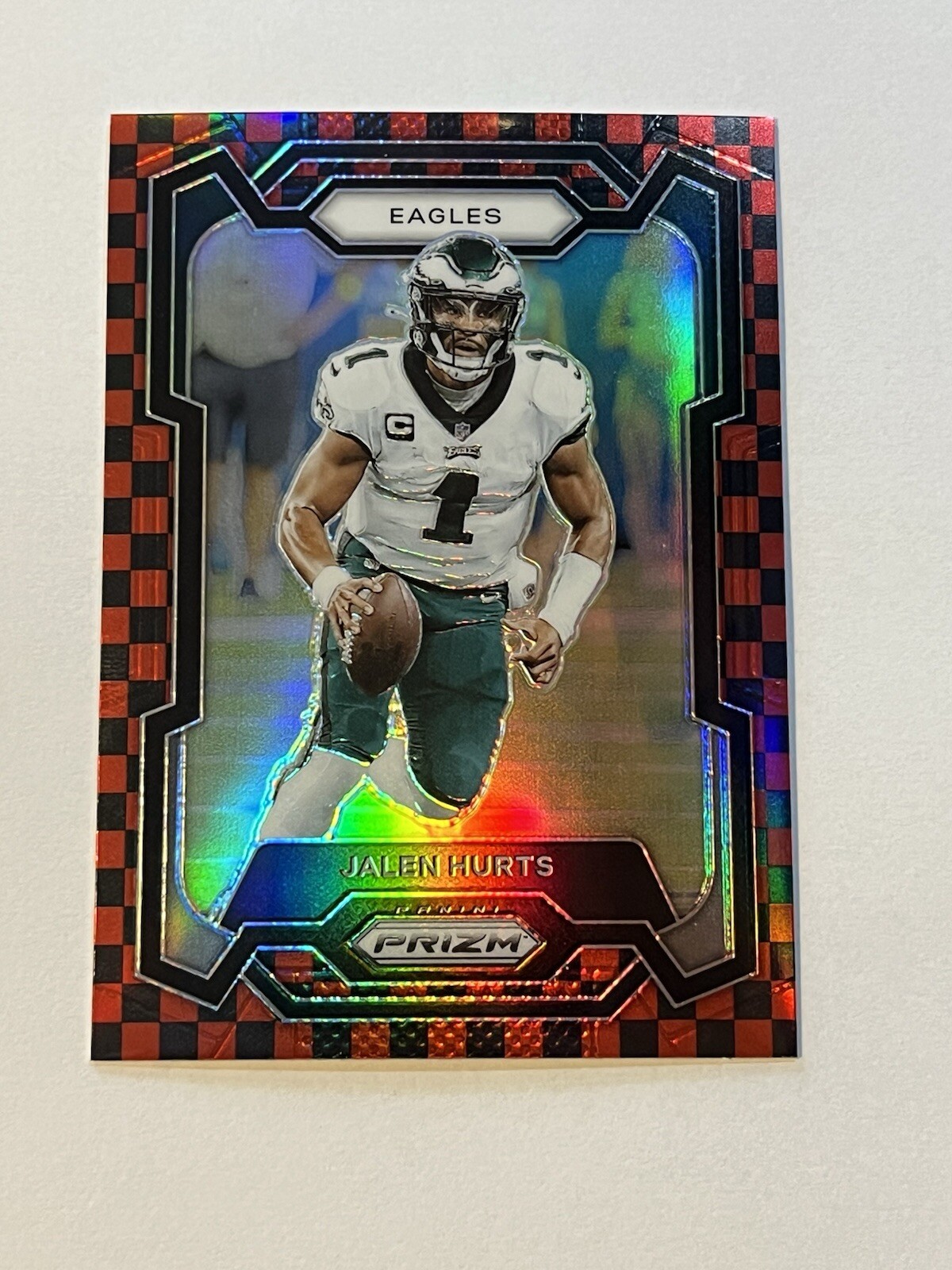 JALEN HURTS 2023 Prizm Red/Black Checkerboard Parallel Card #244 Rare SSP EAGLES