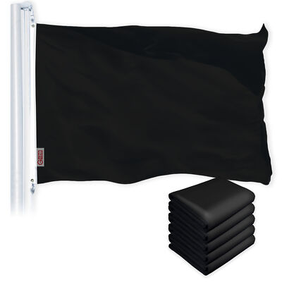 G128 5 Pack: Solid Black Color Flag 2.5x4 Ft LiteWeave Pro Printed 150D  Poly