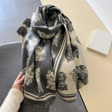 Mens Womens Winter Thickened Wool Scarves Cat Printed Warm Scarf Retro Gift