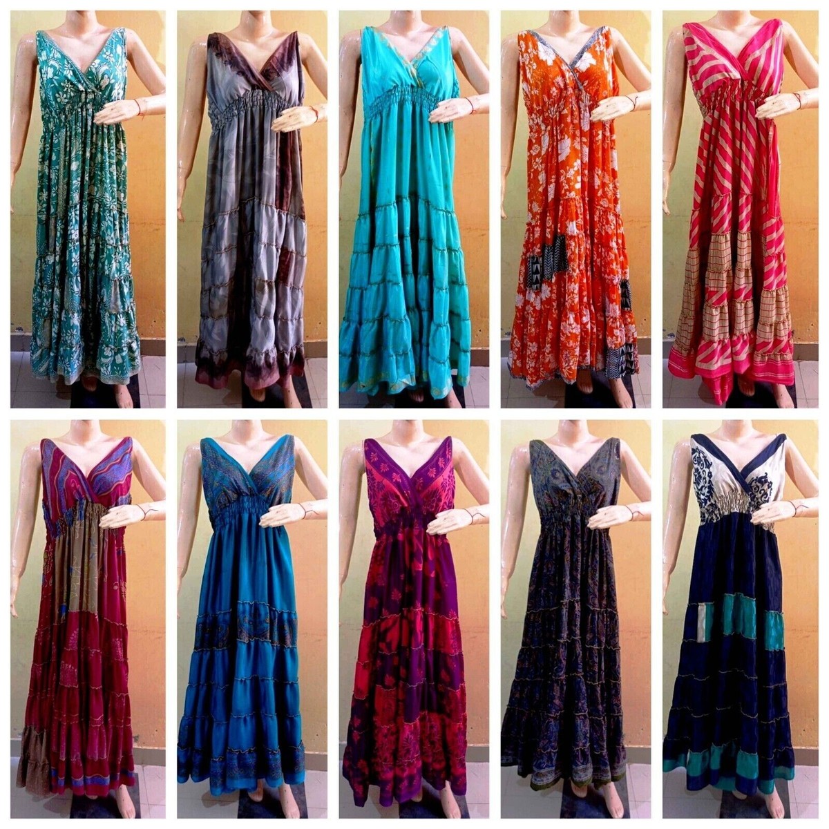 20 PC Lot Summer Magic Dress indian Silk Maxi Hippie Beach Wear | eBay