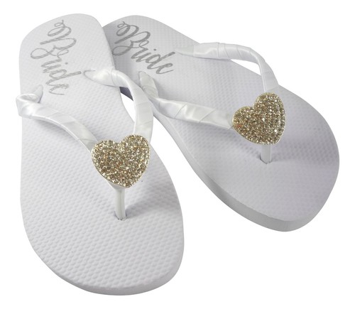 Infradito da Sposa d'argento, da Spiaggia Da Sposa Sandali con amore cuore  strass | eBay