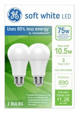 LED Light Bulbs,Soft White,A19 Shape,Medium Base,10.5 Watts,2-Pk. - 93131321