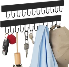 Key Holder Wall Mount 2 Pack Key Hanger with 24 Adjustable Hooks Wooden Key Rack