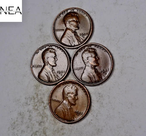 1927-D+1927-S+1928-D+1928-S Lincoln Wheat Penny Cent Set/Lot ~ VF/XF ~ ZWL34