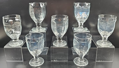 7) Libbey Chivalry Clear Banquet Goblets Set Vintage Textured Stemware Retro Lot