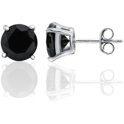 Modern silver earrings studs with black zircons AGUP2256