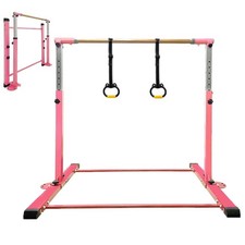 Gymnastics Bar with Ring - Steady Steel Construction, 3' to 5' Adjustable Height