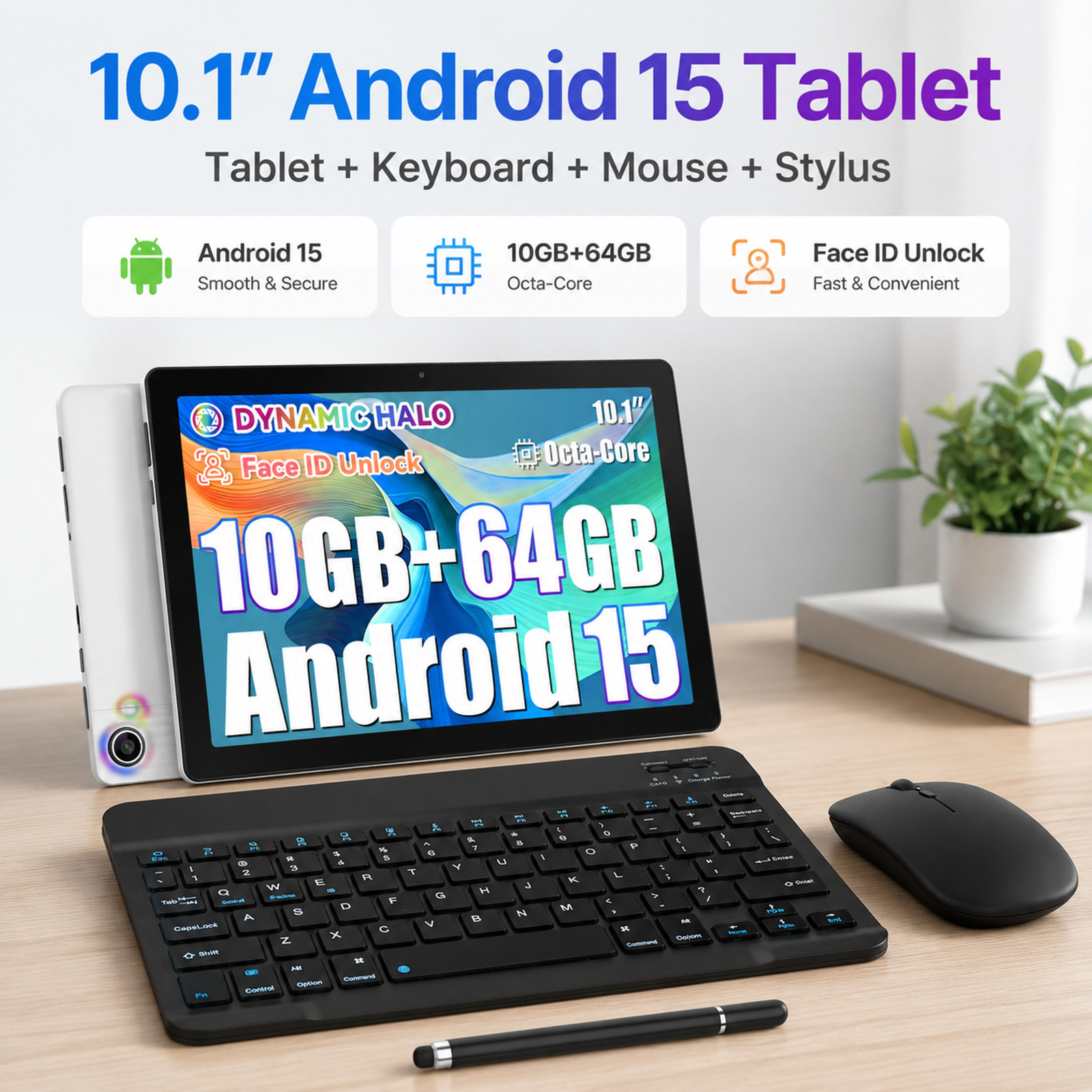 10.1 inch WIFI Tablet Android 15 HD 20+64GB Tablet Quad-Core Netflix Dual Camera