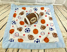 Carters football sports balls white blue small plush security blanket lovey
