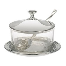 Marmeladenglas mit Deckel Ø 10cm Löffel & Unterteller versilbert Zuckerdose Dose