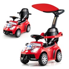 3-in-1 Sliding Walker w/ Adjustable Canopy Horn Music  Light for Boys  Girls