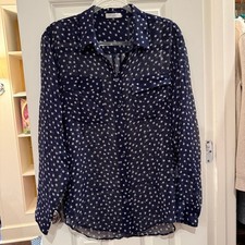 Equipment Femme White Star Navy Button Down 100% Silk size Medium Patriotic