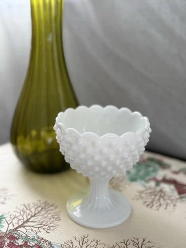 Vintage Fenton Hobnail Milk Glass Pedestal Bowl