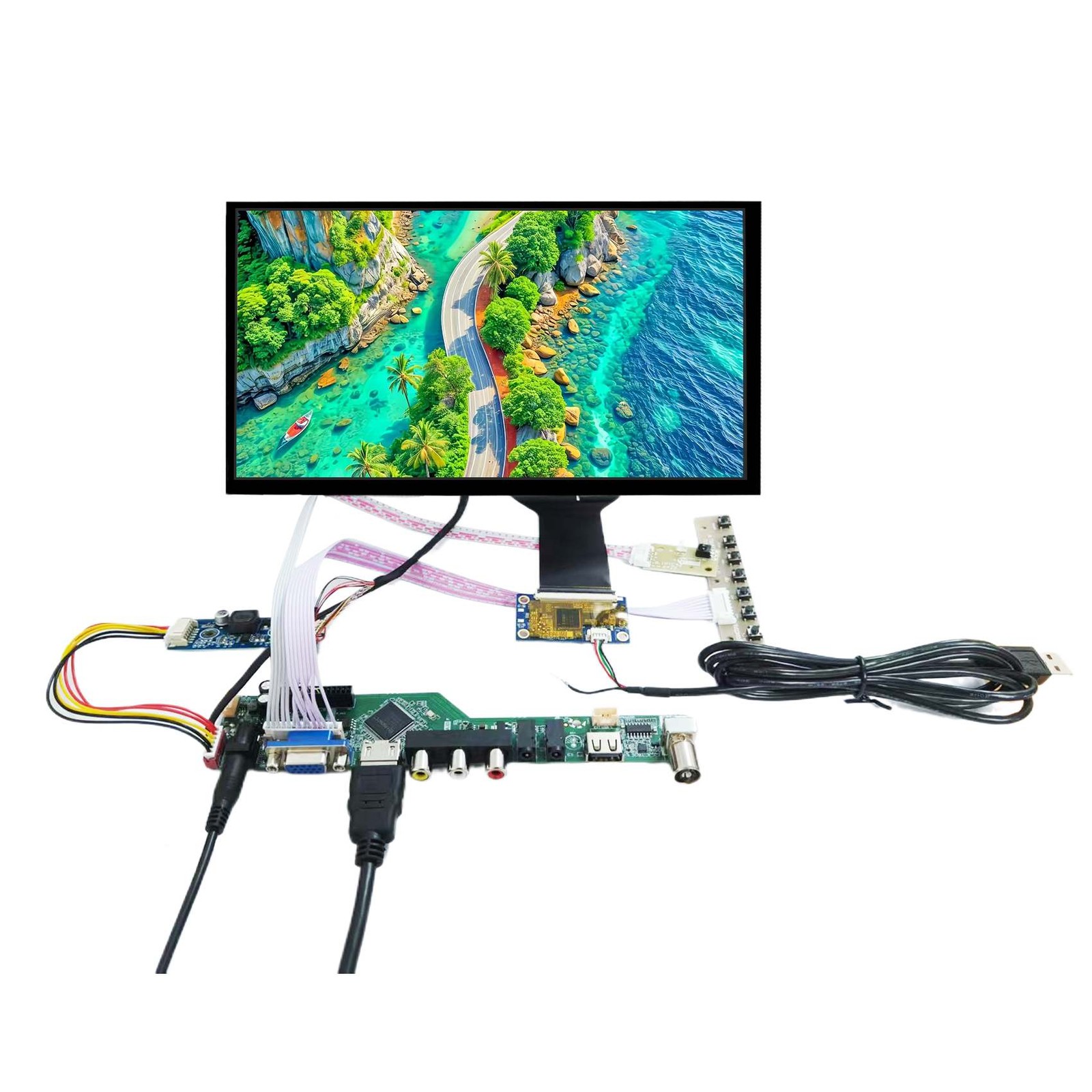 10.1"" 1000 nits 1280x800 Capacitive Touch IPS LCD Screen & TV H/D USB AV Board