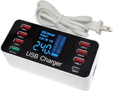 Multiple USB Charger, 40W 8-Port Desktop Charging Station Smart USB Port Hub
