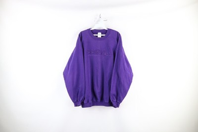Vintage 90s Mens XL Faded Spell Out SS Badger Lake Michigan Sweatshirt Purple