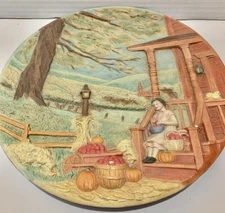 Vintage 1980 Byron Molds Ceramic Plate Wall Decor Harvest Autumn Porch 10” See..