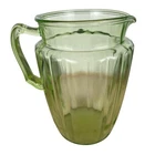 Vintage Uranium Vaseline Pillar Optic Glass Water Pitcher Green Depression
