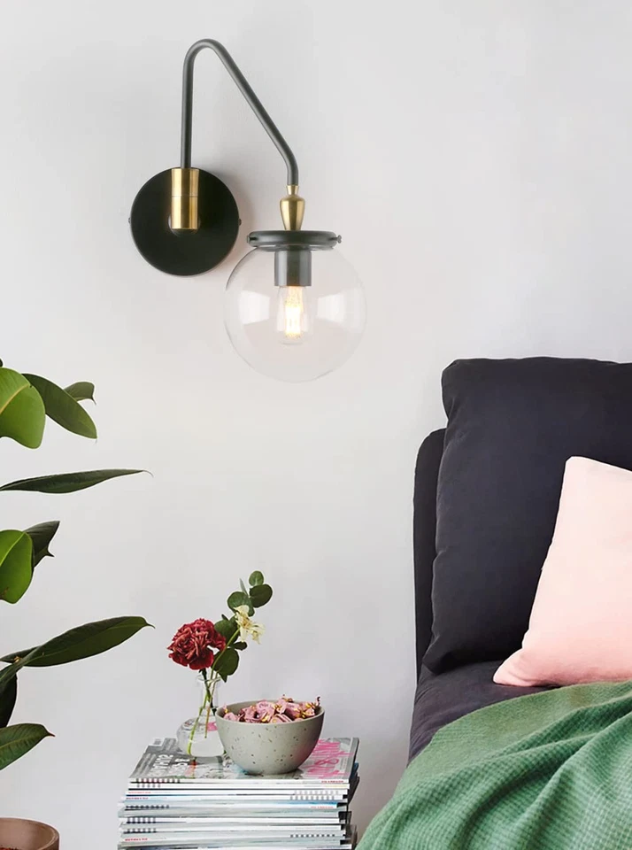 Iluminación de aplique de pared con brazo oscilante industrial, luz de tocador de pared globo ajustable... Foto 3 de 4