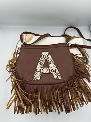 Justice  A  Cross Body Shoulder Bag Purse Tassels Western Brown With Lace